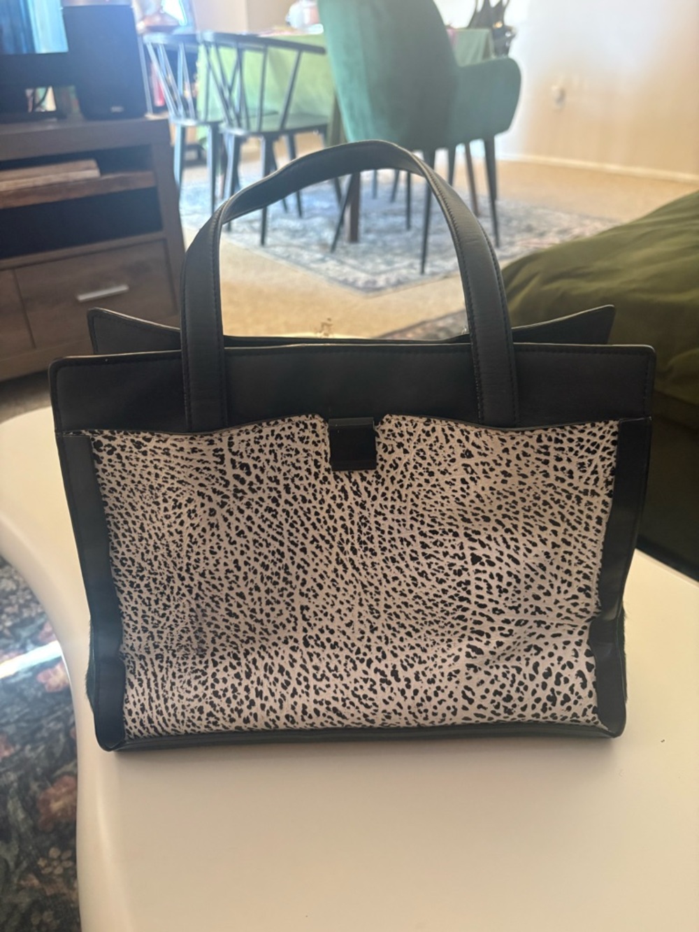 Loeffler Randall Black and White Leopard-Print Tote Handbag/ Tote